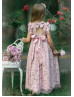 Mauve Lace Floor Length Keyhole Back Country Flower Girl Dress